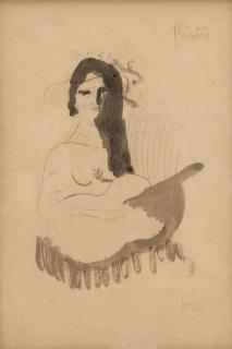 Appraisal: MARIE LAURENCIN FRENCH - Femme a la guitare ink wash