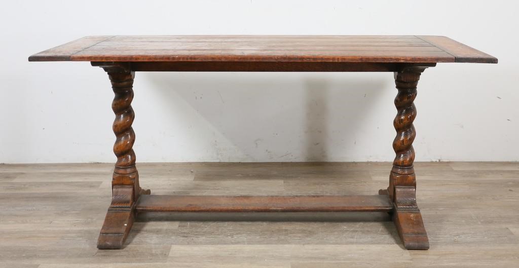 Appraisal: JAMESTOWN LOUNGE CO FEUDAL OAK TRESTLE TABLEJacobean style trestle table