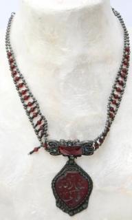 Appraisal: Islamic Metal Faux Garnet Choker Necklace A net-work string of