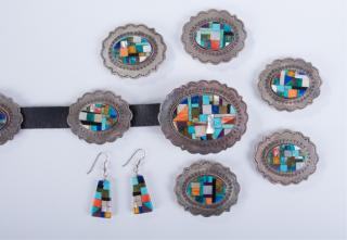 Appraisal: Navajo Silver Concha Belt Earrings Set Matching set circa mid-to-late