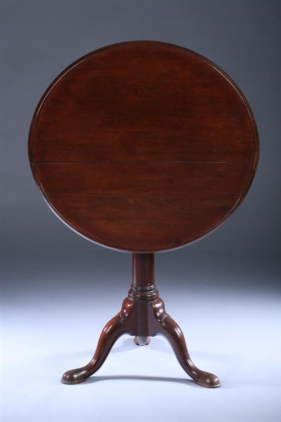 Appraisal: QUEEN ANNE MAHOGANY TILT-TOP TEA TABLE th century Circular molded-edge