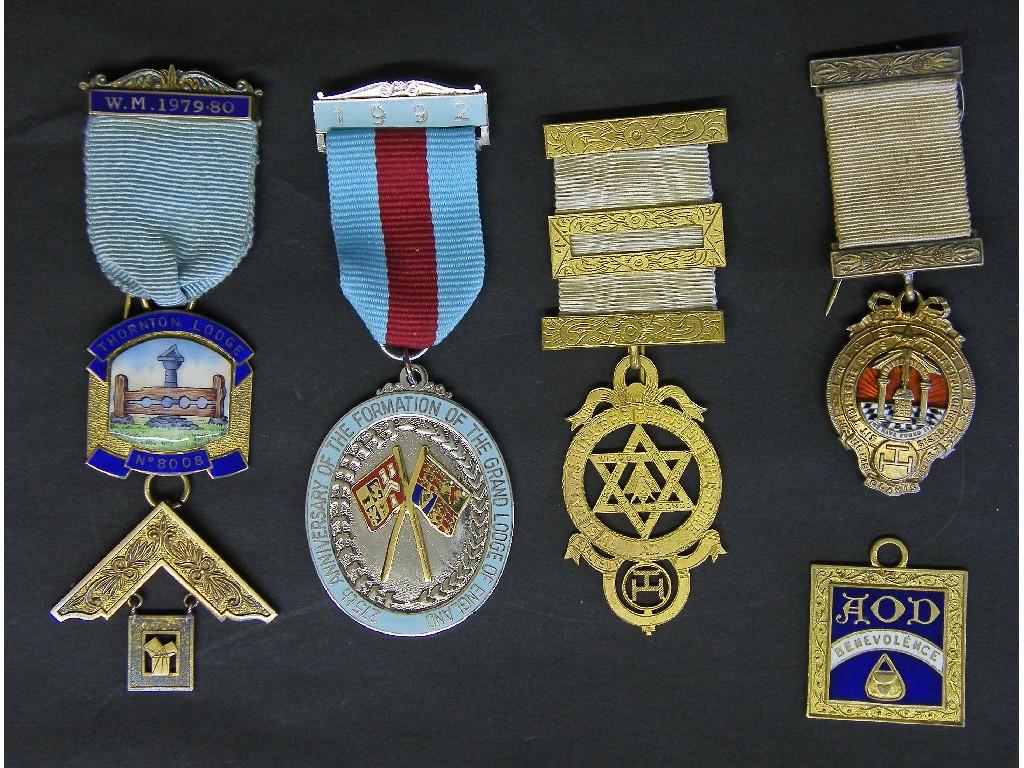 Appraisal: Collection of four silver gilt Masonic medals together with a