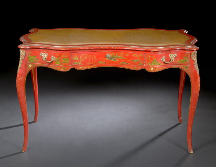 Appraisal: Louis XV-Style Ormolu-Mounted and Chinoiserie Lacquer-Decorated Bureau Plat the painted