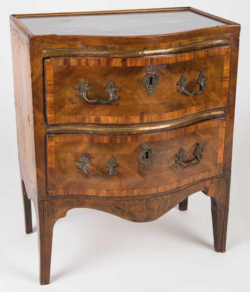 Appraisal: ITALIAN PARQUETRY INLAID WALNUT MARBLE INSET COMMODE inches wide inches