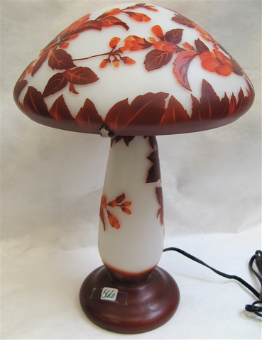 Appraisal: TWO CAMEO STYLE TABLE LAMPS after Emille Galle having dome