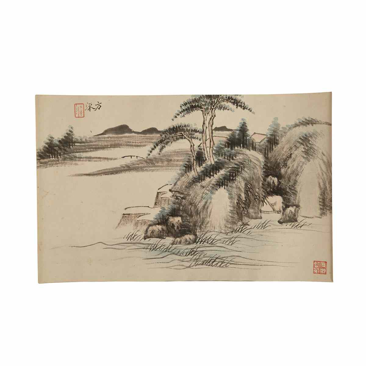 Appraisal: Li Ruwei - SET OF TWELVE LANDSCAPE SCENES Ink and