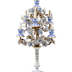 Appraisal: An Italian Gilt Metal and Porcelain Mounted Seven-Light Candelabrum th