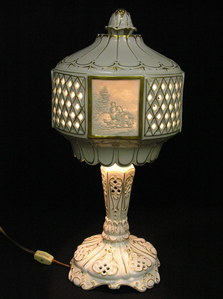 Appraisal: GERMAN LITHOPANE PORCELAIN LAMP Four by different lithopanes in the