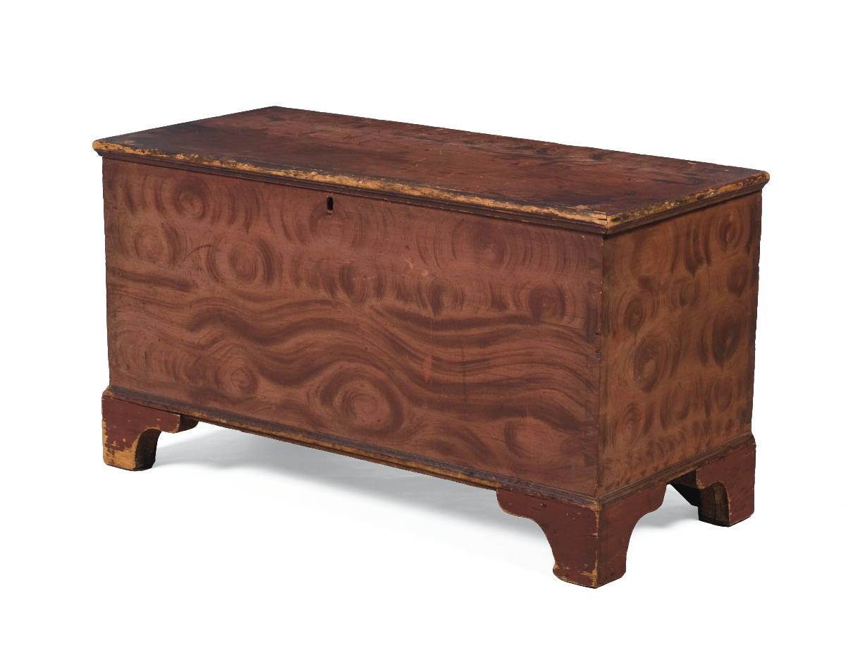 Appraisal: PENNSYLVANIA CHIPPENDALE SALMON PAINTED AND FANCIFUL GRAINED BLANKET CHEST Resting