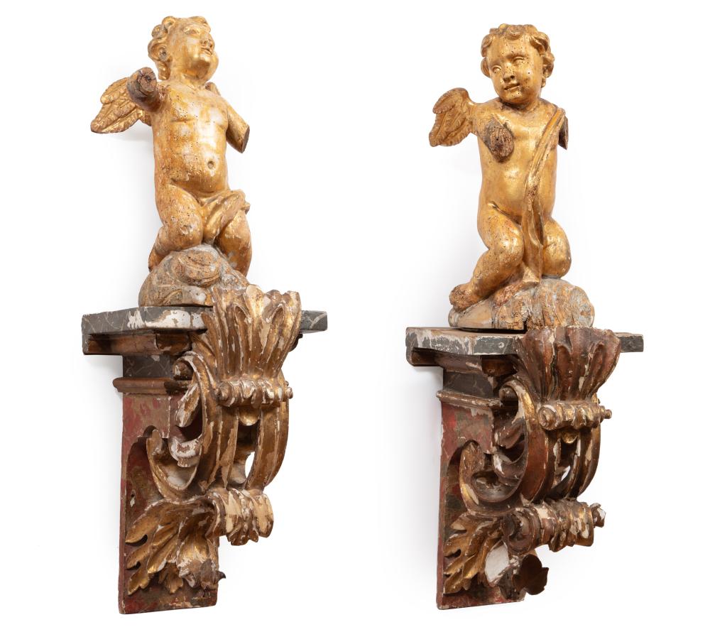 Appraisal: GILTWOOD FIGURES OF CHERUBSPair of Giltwood Figures of Cherubs on