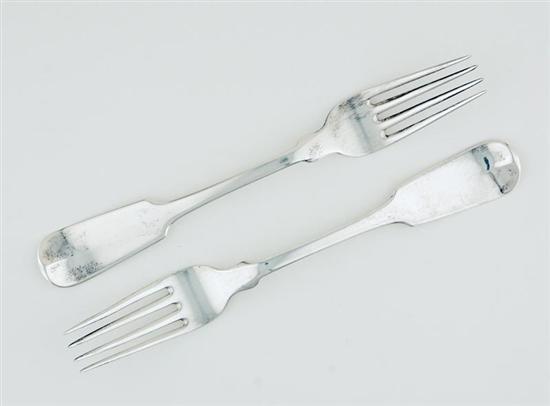 Appraisal: Pair Southern coin silver forks John Eyland Charleston South Carolina