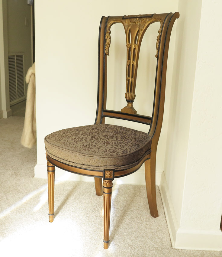 Appraisal: CARVED GILT PAINTED SIDE CHAIR Gold and black paint decorated