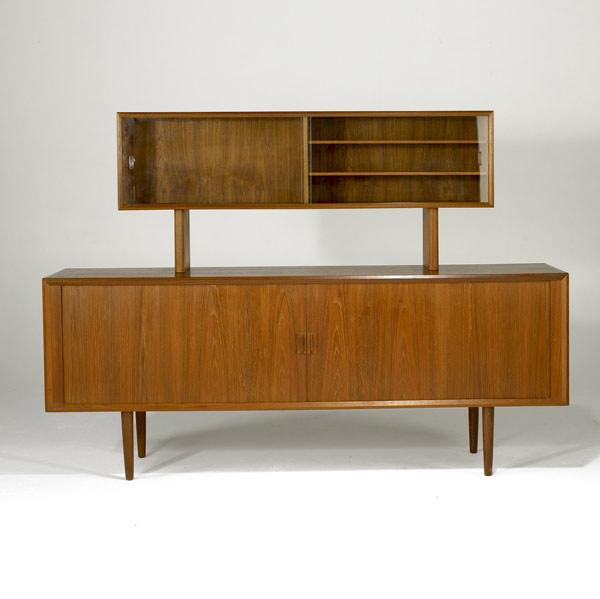 Appraisal: DANISH MODERN Tambor door teak credenza with detachable hutch interior