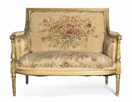 Appraisal: A Louis XVI Style Giltwood Settee having a tapestry upholstered