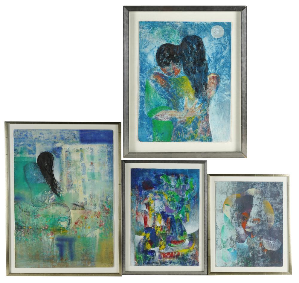 Appraisal: GROUP OF FOUR ASIAN-STYLE PAINTINGSeach mixed media on paper two