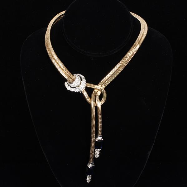 Appraisal: Marcel Boucher Rope Lariat Necklace with Sapphire Blue Crystal Jewel