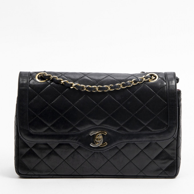 Appraisal: Chanel Paris Double Flap Shoulder Bag c in black quilted