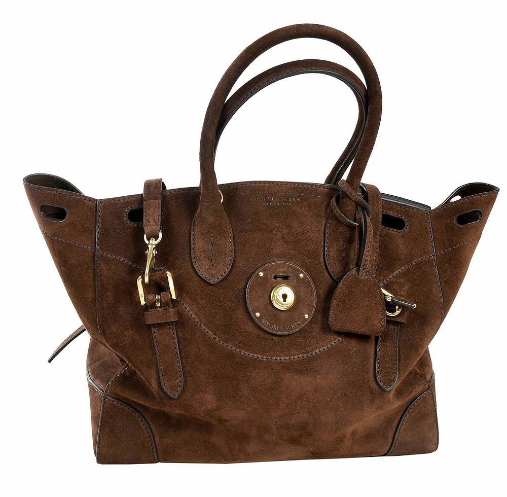 Appraisal: Ralph Lauren Ricky Bag brown suede brown leather interior brass