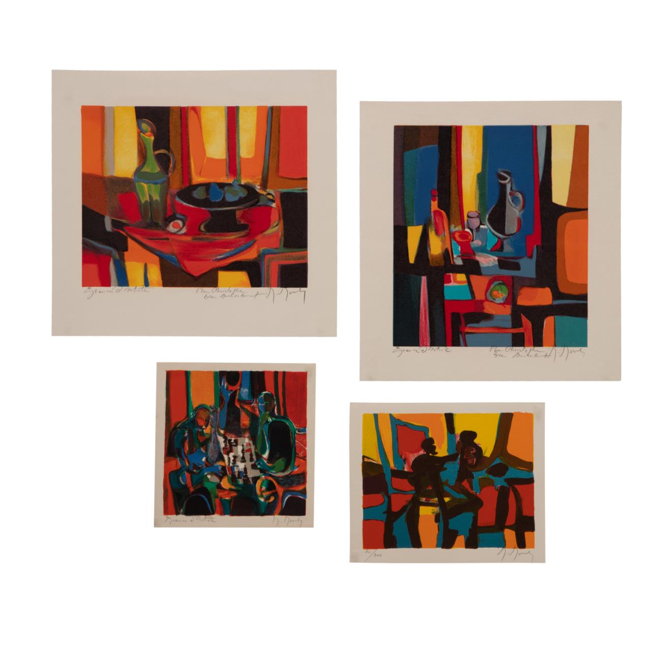 Appraisal: FOUR MOULY UNFRAMED PRINTS FIGURAL STILL LIFE Marcel Mouly French