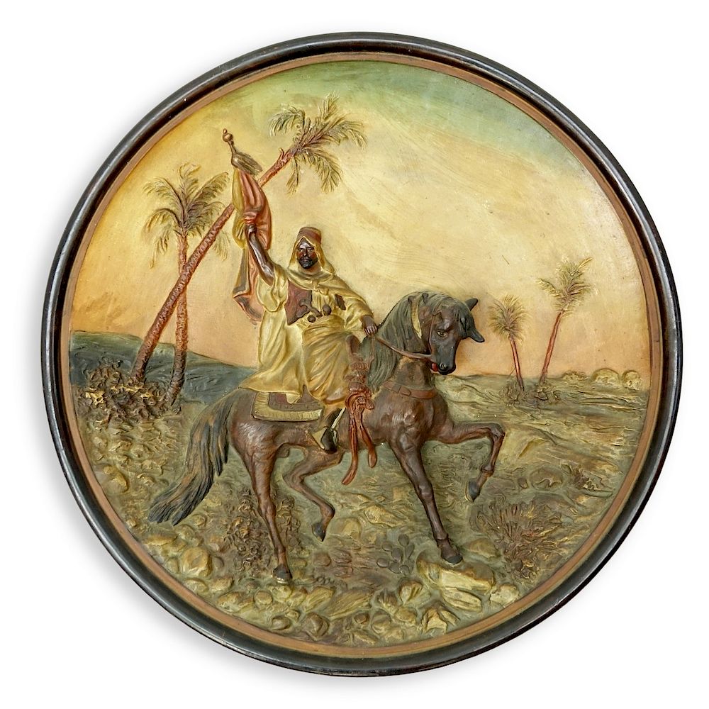 Appraisal: Vintage Orientalist Pottery Charger Vintage Orientalist Pottery Charger Arab Horse