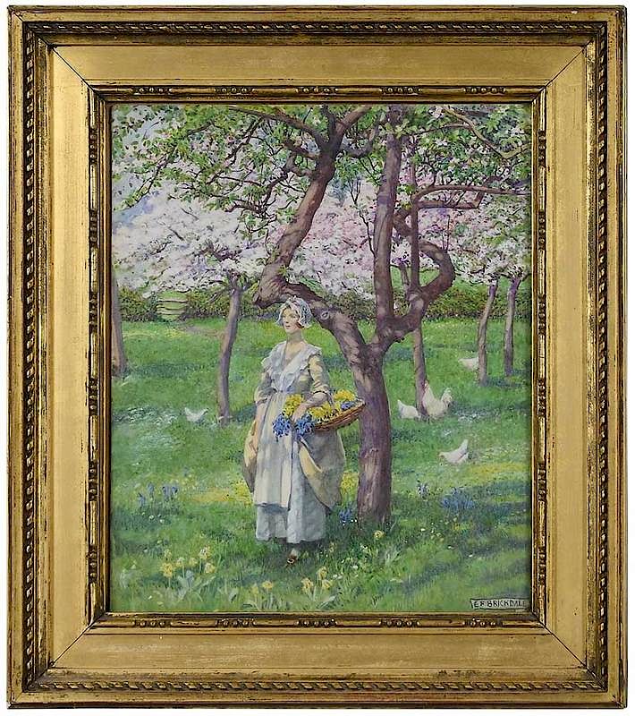 Appraisal: Eleanor Fortescue-Brickdale British - Gathering Flowers in an Orchard signed