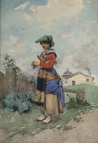 Appraisal: G FORTUNATI ITALIAN TH CENTURY - An Italian peasant girl