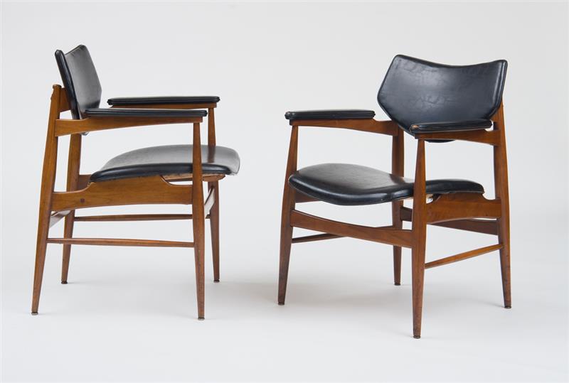 Appraisal: PAIR OF ARMCHAIRS THONET C Walnut and vinyl labeled x