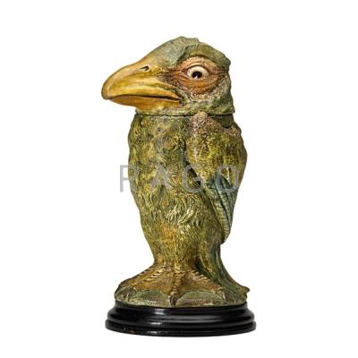 Appraisal: MARTIN BROTHERS Glazed stoneware bird tobacco jar England Head and