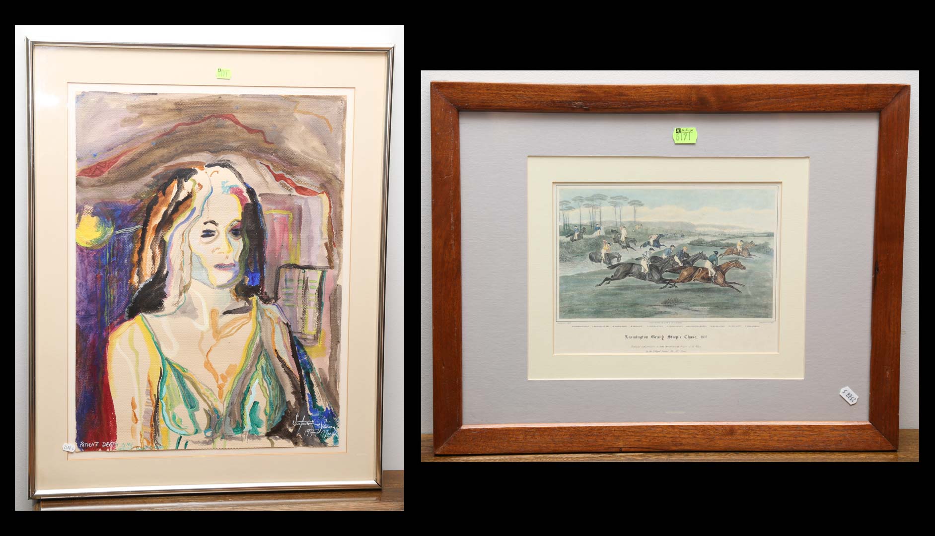 Appraisal: Two framed artworks including a hunting print and a contemporary