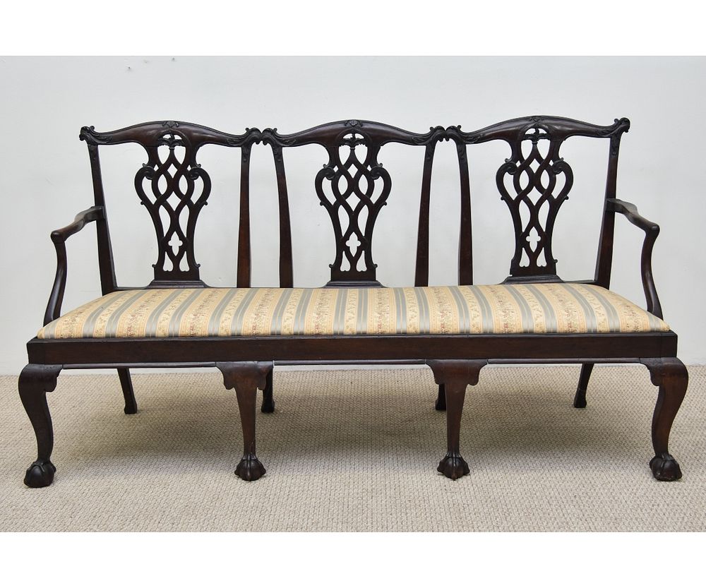 Appraisal: English Chippendale Settee Carved mahogany Chippendale triple back English settee