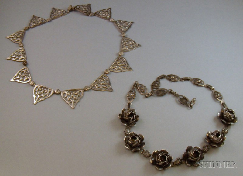 Appraisal: Two Sterling Silver Necklaces early to mid- th century one