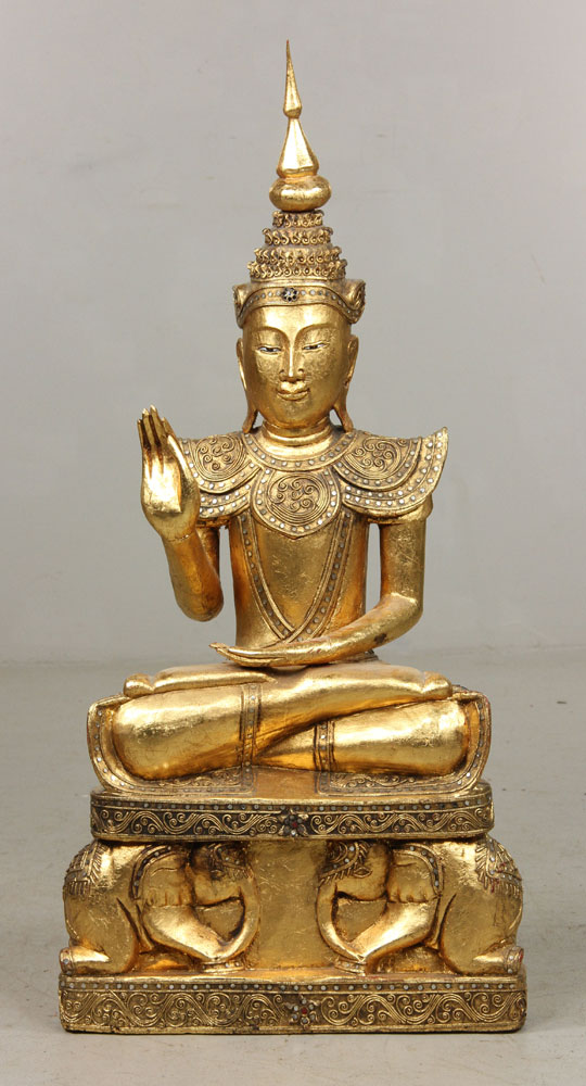 Appraisal: - Southeast Asian Figure of the Buddha Wood Southeast Asian