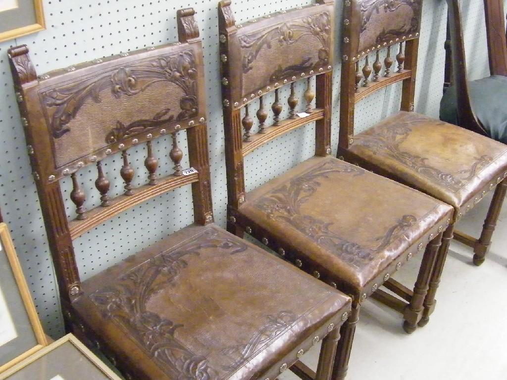 Appraisal: Set of five French Art Nouveau oak dining chairs with