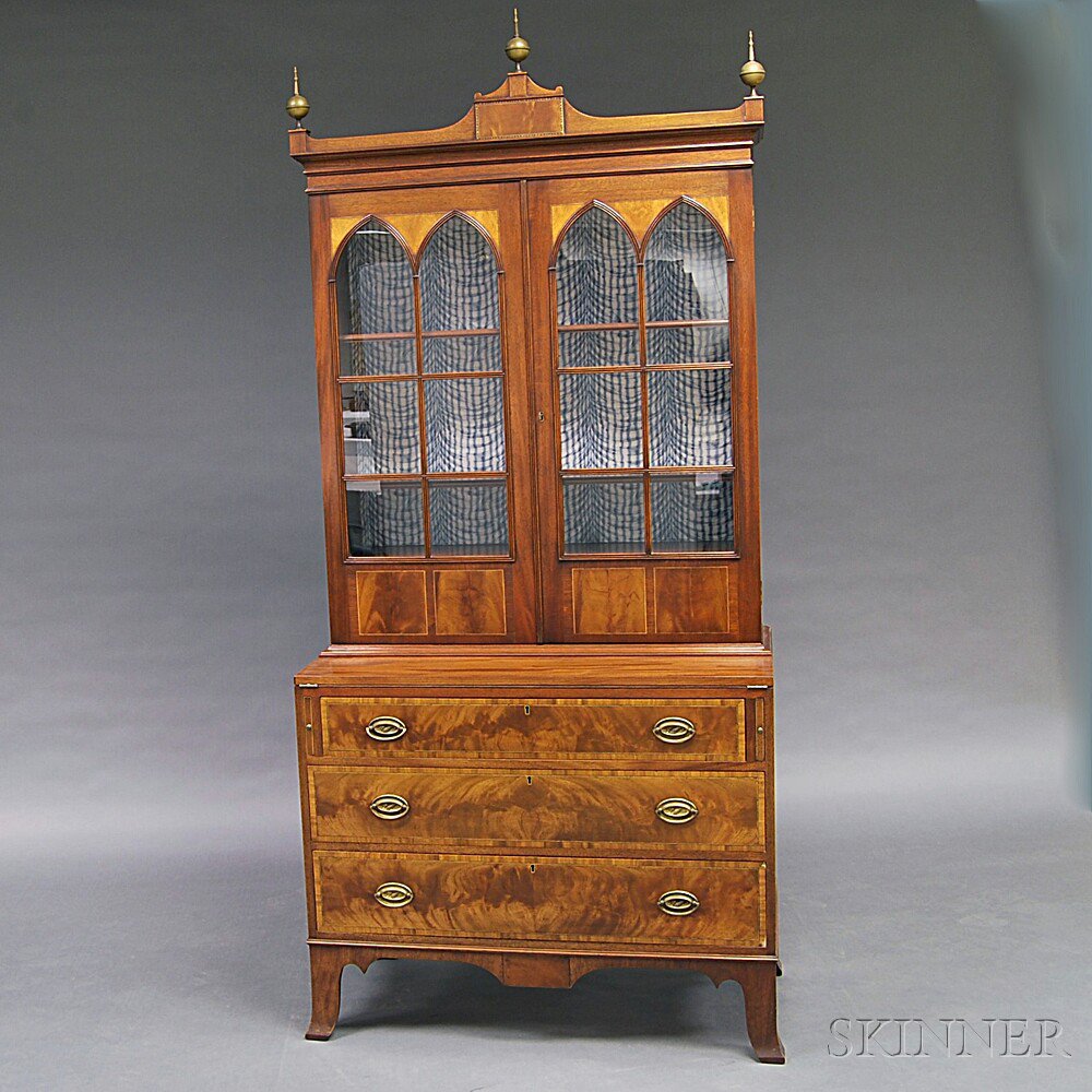 Appraisal: Federal-style Inlaid Mahogany Glazed Secretary Bookcase in the manner of