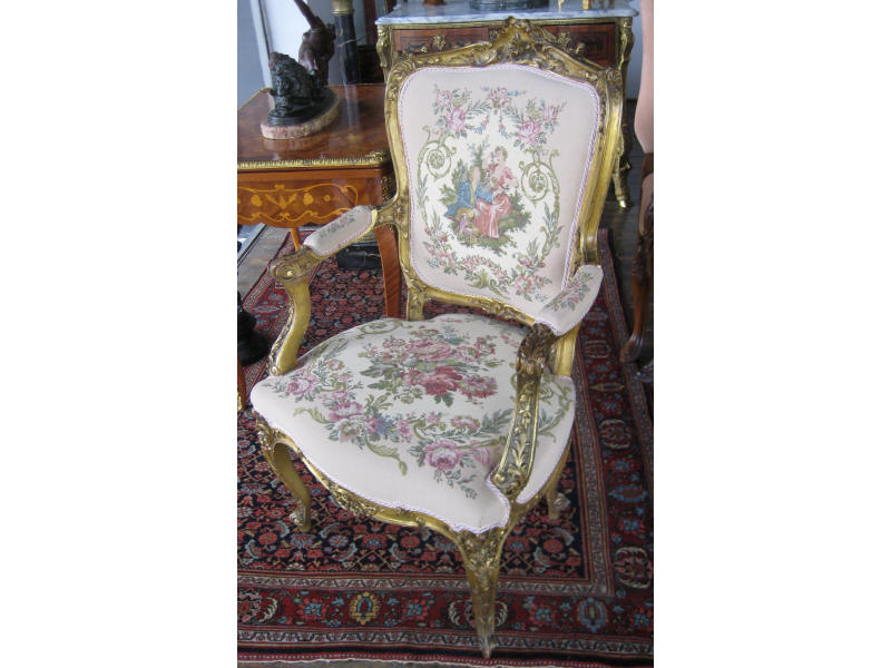 Appraisal: FINE FRENCH LOUIS XV STYLE GILTWOOD FAUTEUIL Shield form back