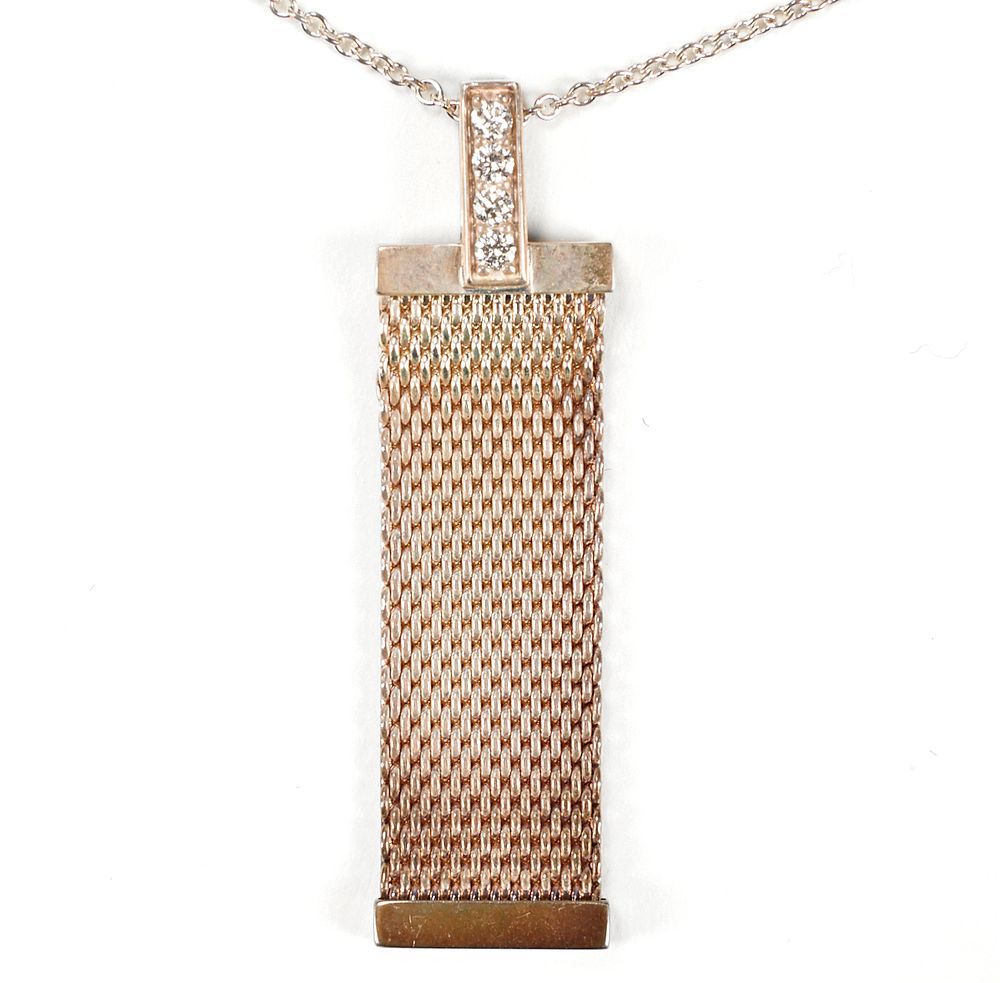 Appraisal: Tiffany Somerset Mesh Sterling Diamond Necklace Tiffany Co New York