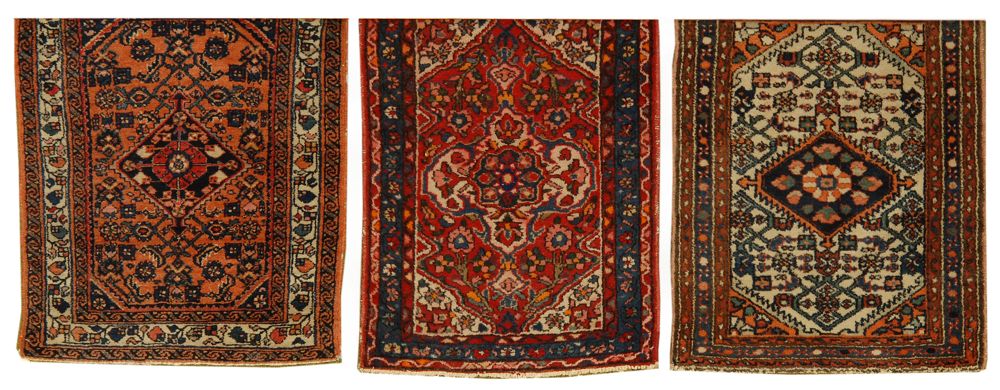 Appraisal: THREE ORIENTAL RUGS HAMADAN MATS Each approximately ' x '