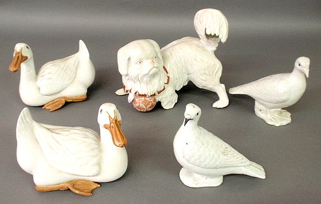 Appraisal: - Five Chinese porcelain figures- two similar pigeons h pair