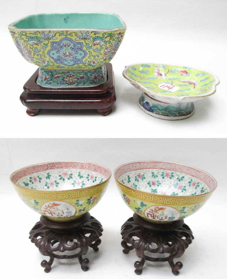 Appraisal: FOUR CHINESE HAND ENAMELED PORCELAIN BOWLS pair of bowls D