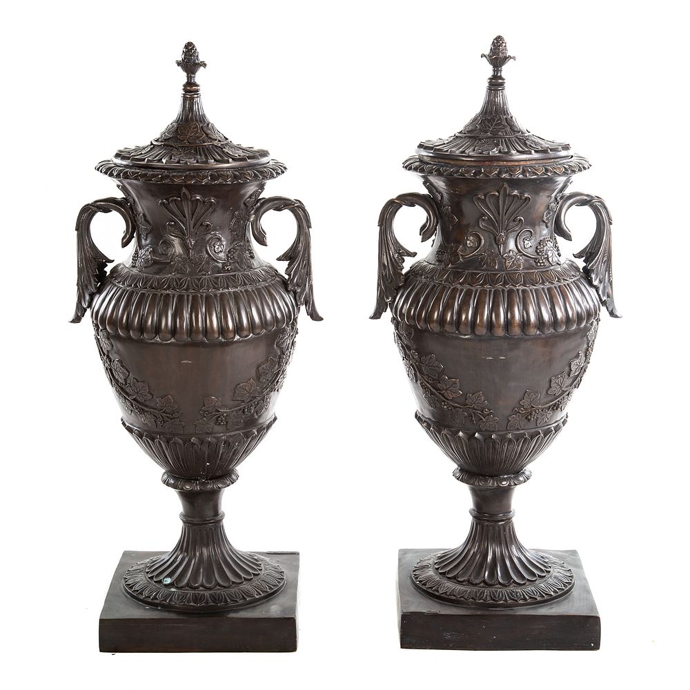 Appraisal: Pair of Leonardo Rossi Large Bronze Urns Classical style with