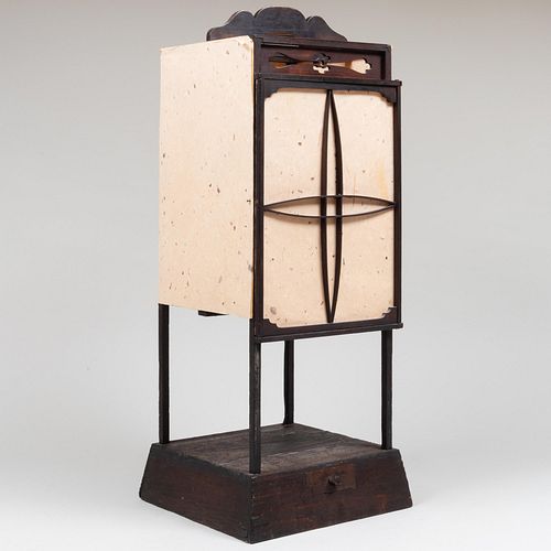 Appraisal: JAPANESE WOOD AND PAPER LANTERN WITH WOOD HANDLEWith hinged opening