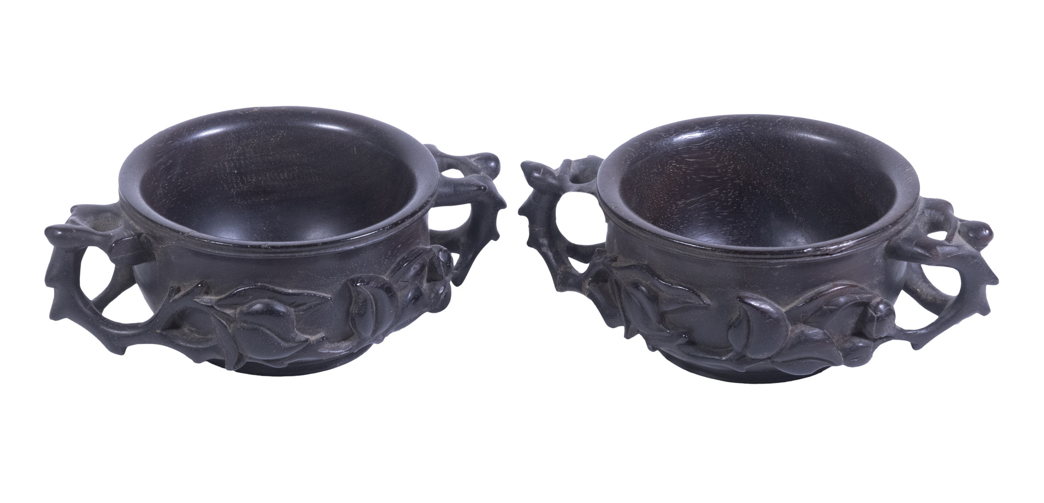 Appraisal: PR CHINESE WOODEN LIBATION CUPS Pair of th th c