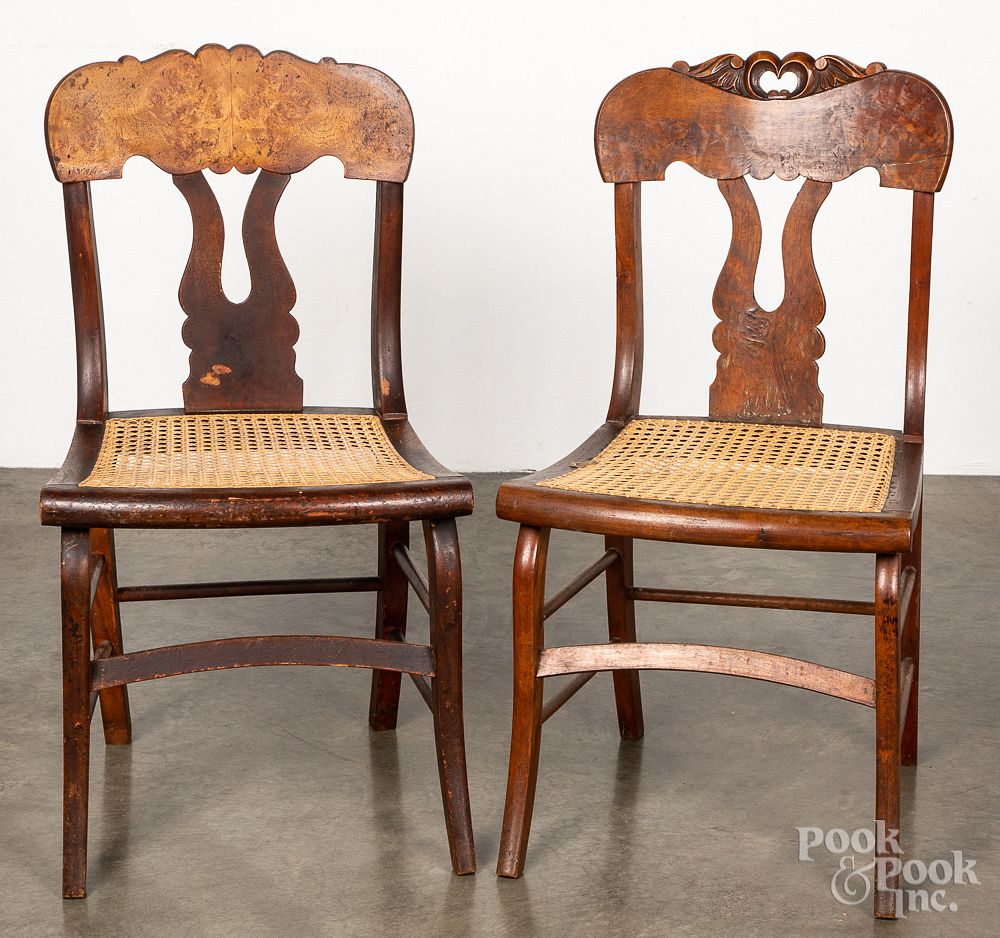 Appraisal: Pair of maple sabre leg dining chairs Pair of maple