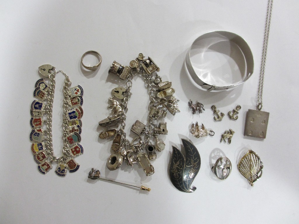 Appraisal: Lot of silver items to include two charm bracelets bangle