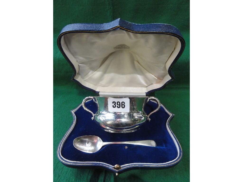 Appraisal: A silver christening set of a double handed bowl and