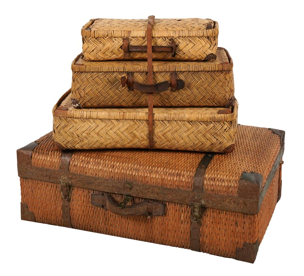 Appraisal: SET OF FOUR WICKER SUITCASESunsigned Dimensions largest x x in