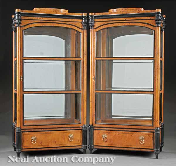 Appraisal: A Pair of Biedermeier-Style Figured Maple and Ebonized Vitrines each