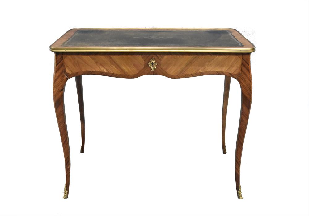 Appraisal: LOUIS XV STYLE WRITING TABLEThe rectangular gilt-tooled leather-inset top with