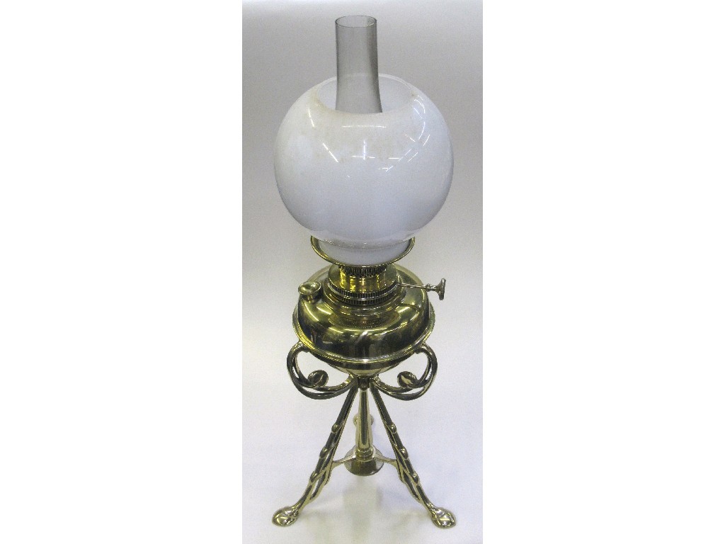 Appraisal: Victorian brass oil lamp with hoofed tripod base