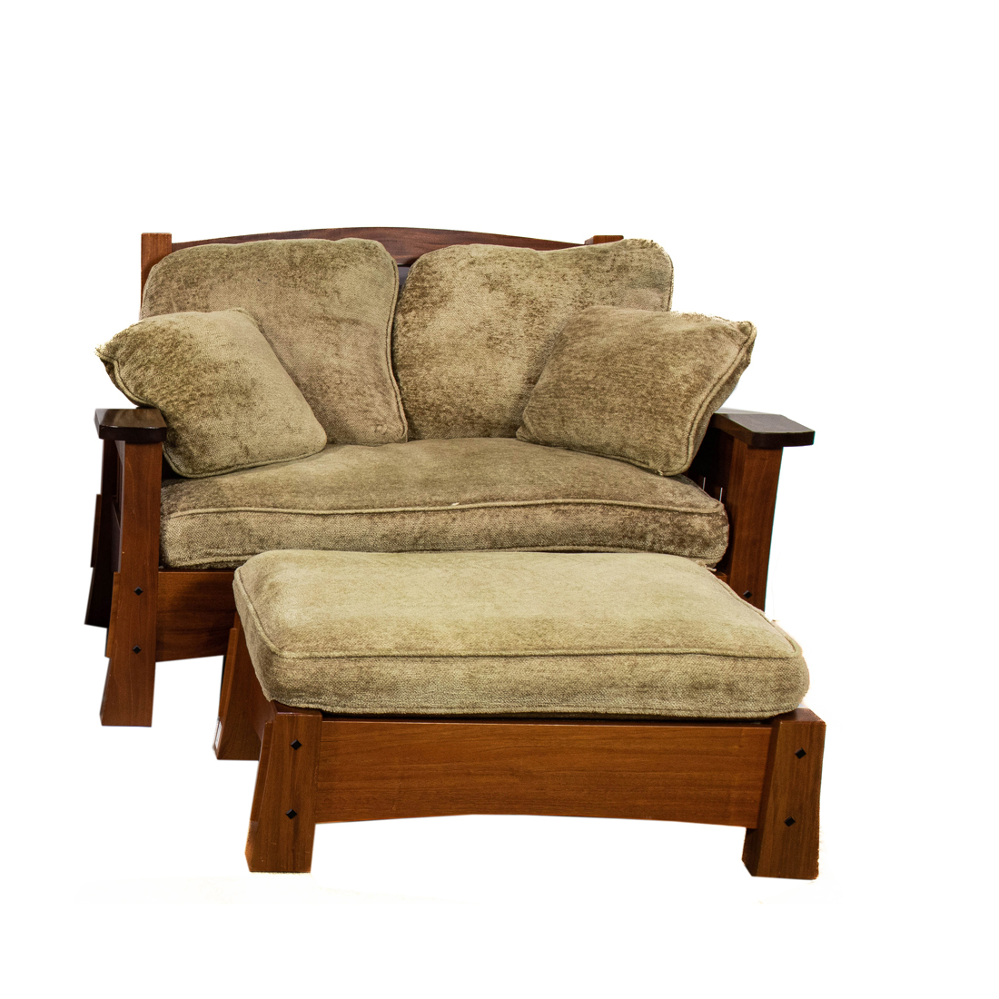 Appraisal: BERKELEY MILLS ADJUSTABLE DROP ARM CHAIR AND OTTOMAN Berkeley Mills